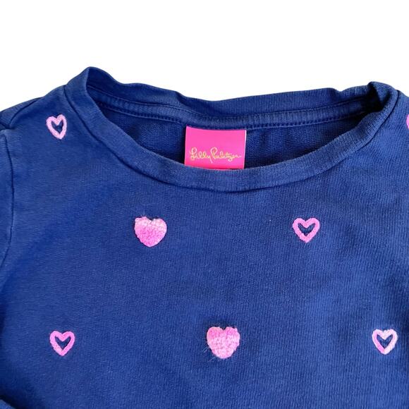 Lilly Pulitzer Girls Sz M 6-7 Mini Rami Navy Wild Heart Embroidered Sweatshirt - Picture 9 of 16